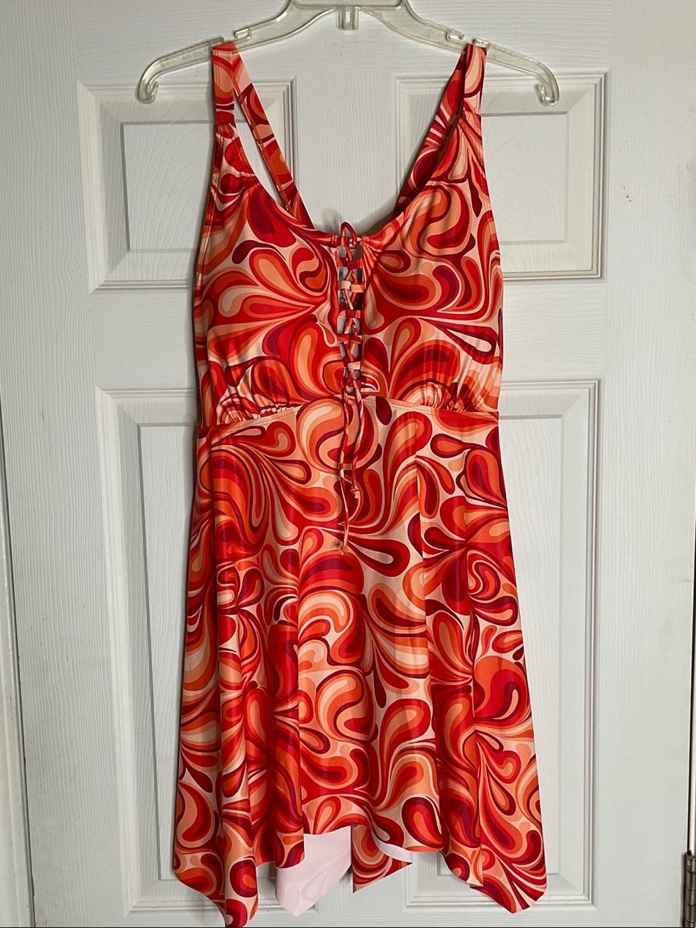 #00 NIEYOOK Red Swirl Print TANKINI SWIMSUIT TOP